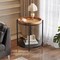 Rustic Brown-Black Wood and Metal Round Side Table with 2 Shelves